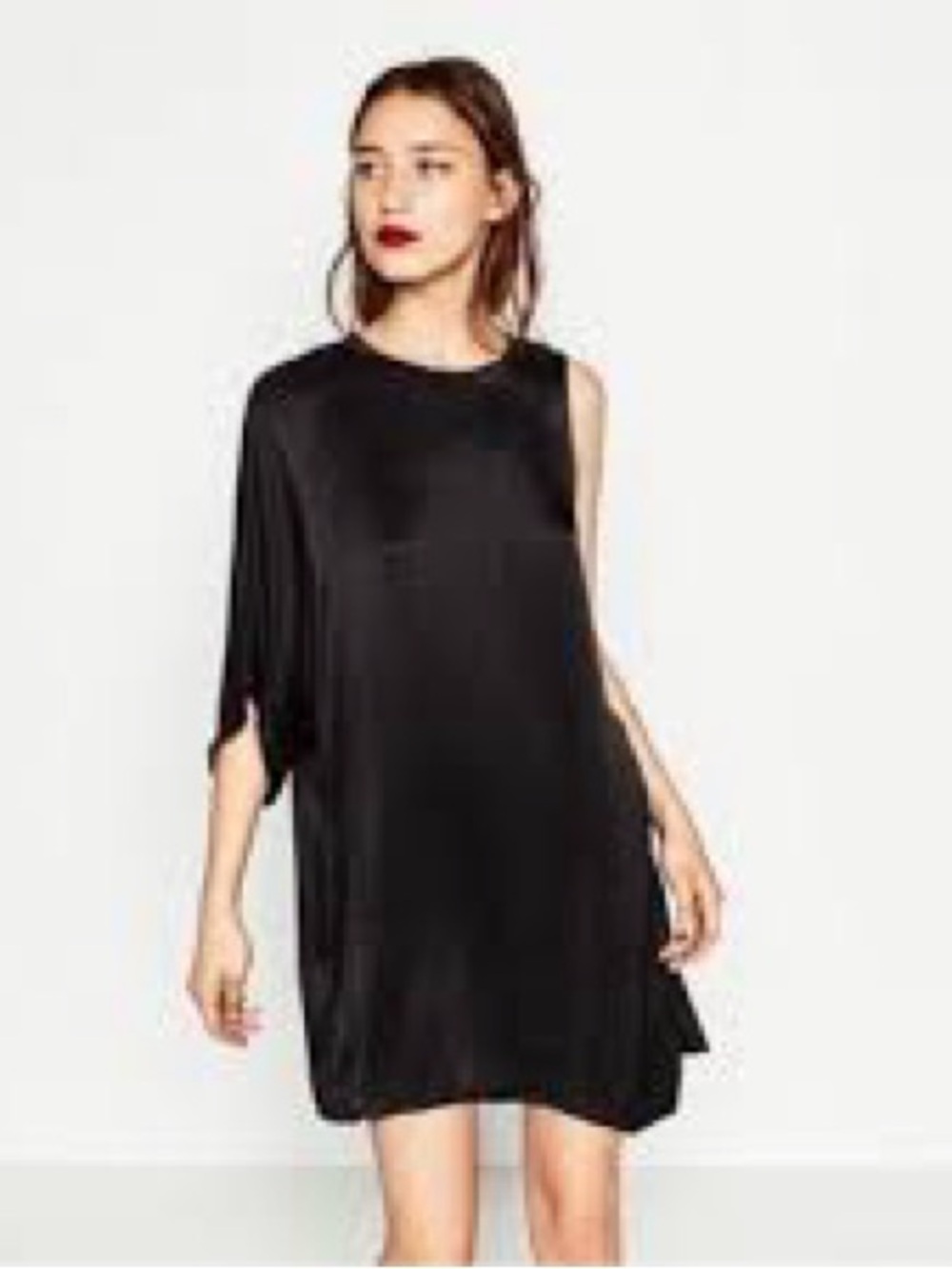Zara Black One-Shoulder Satin tunic  Dress